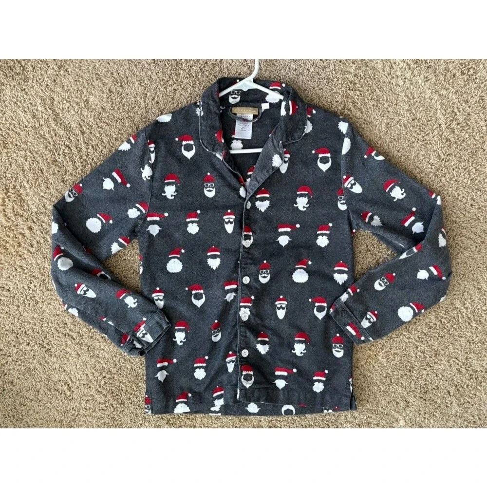 Pottery Barn Teen Santa Print Button Down Pajama Top Only Size Small Boy Or Girl